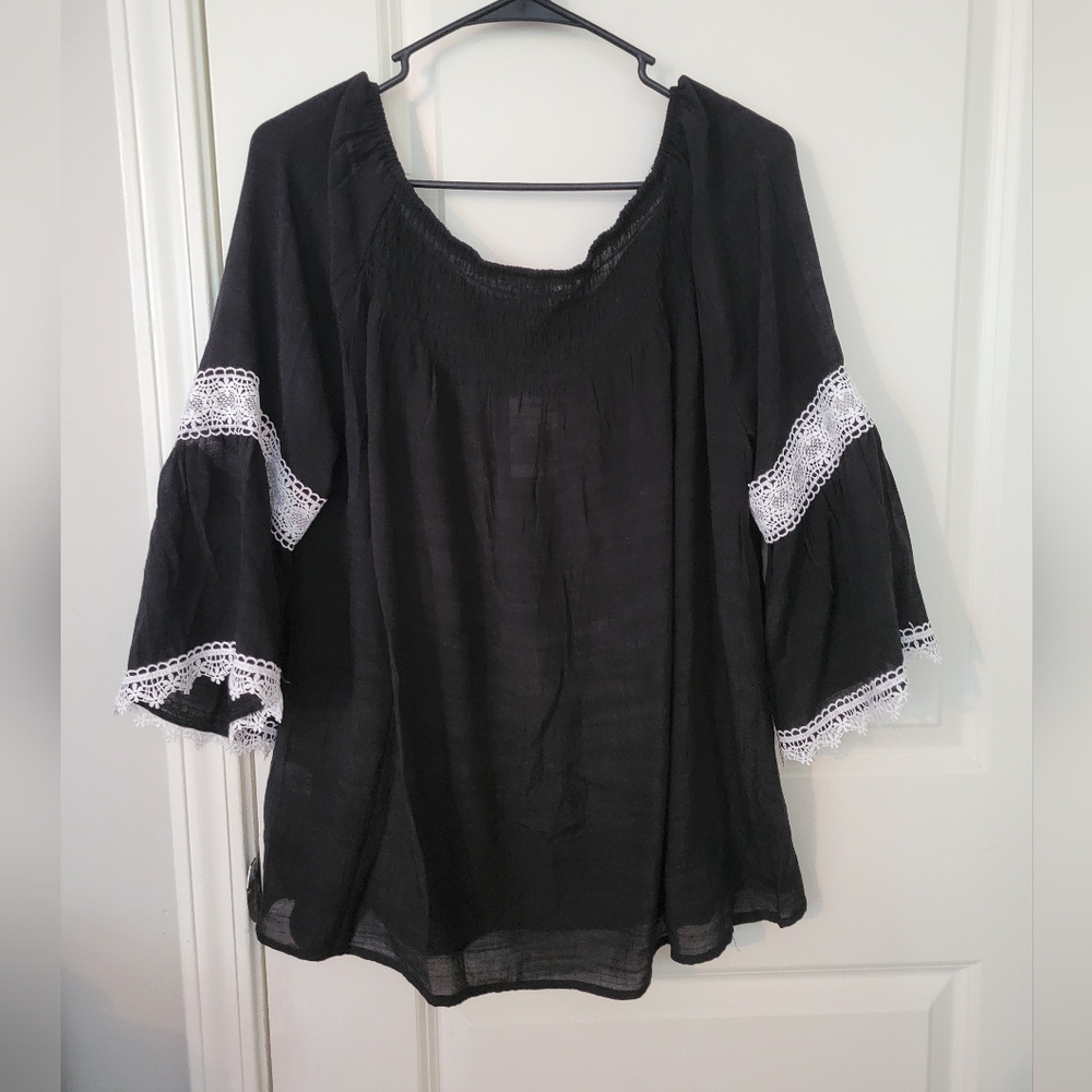 Black Women's Top with Lace Trim